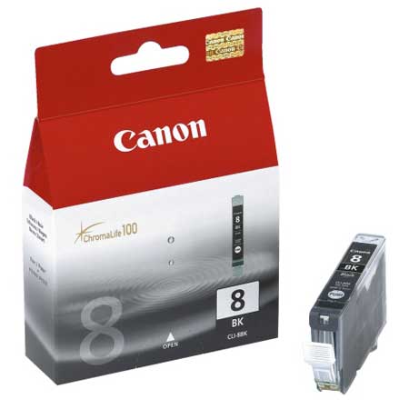 Køb Canon CLI 8 BK med chip. sort blækpatron, Original, 13ml - Pris 146.00 kr.