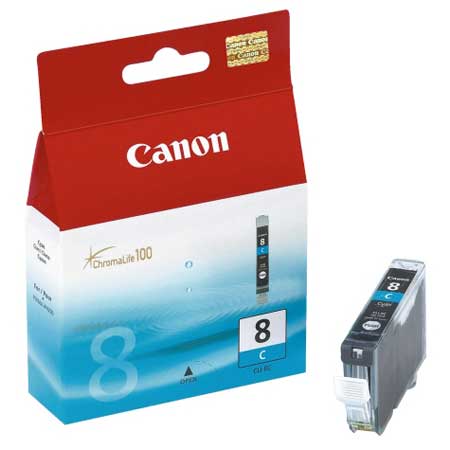 Køb Canon CLI 8 C med chip. Cyan blækpatron, Original - Pris 146.00 kr.