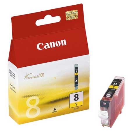 Køb Canon CLI 8 Y med chip. Gul blækpatron, Original - Pris 146.00 kr.