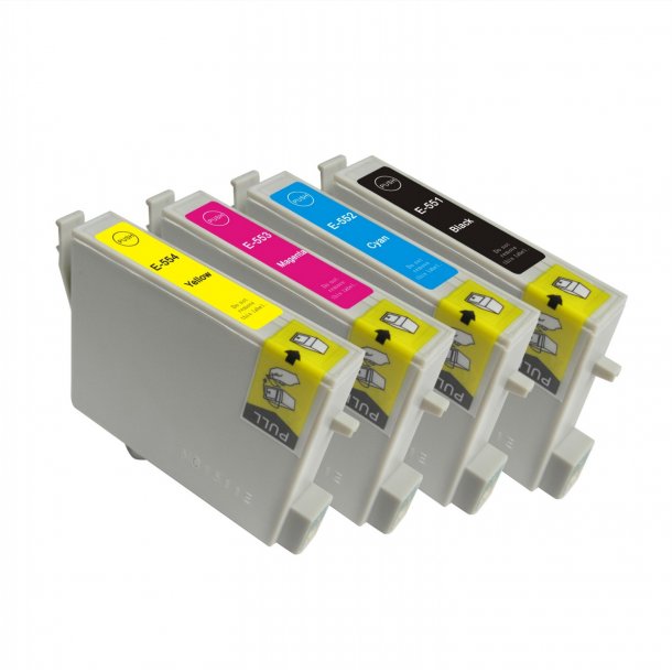 Kompatibel till Epson T0551 / T0552 / T0553 / T0554 Bl&auml;ckpatroner Rabattpaket 4 st kompatibel 72,8 ml