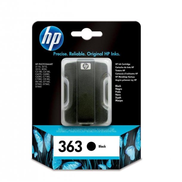 HP 363 BK (C8721EE) med chip, svart bl&auml;ckpatron, Original, 6 ml