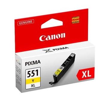 Køb Canon CLI 551 XL Y, med chip. gul blækpatron, Original, 11ml - Pris 179.00 kr.