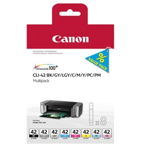 Køb Canon CLI 42 combo pack 8 stk  blækpatron - Original - BK/C/M/Y/PC/PM/GY/LGY 104 ml - Pris 1159.00 kr.