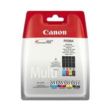 Køb Canon CLI 551 4stk Sampak Sort/Cyan/Magenta/Gul, Original - Pris 489.00 kr.