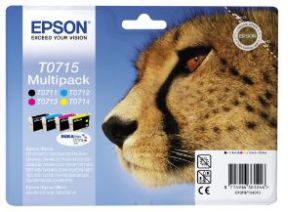 Køb Epson T0715 CMYK combo pack 4 stk  blækpatron - Original - BK/C/M/Y 23,9 ml - Pris 529.00 kr.