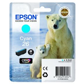 Køb Epson 26 T2612 C - C13T26124010 Original - Cyan 6 ml - Pris 133.00 kr.