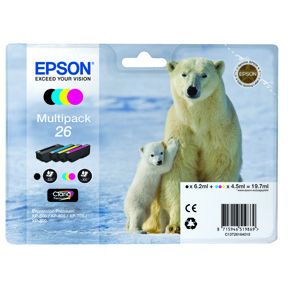 Køb Epson 26 combo pack 4 stk  blækpatron - Original - BK/C/M/Y 22 ml - Pris 550.00 kr.