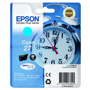 Køb Epson 27 T2702 C - C13T27024012 Original - Cyan 3,6 ml - Pris 116.00 kr.