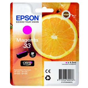 Køb Epson 33 T3343 M - C13T33434012 Original - Magenta 4,95 ml - Pris 132.00 kr.
