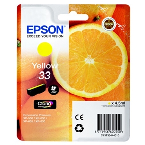 Køb Epson 33 T3344 Y - C13T33444012 Original - Gul 4,95 ml - Pris 132.00 kr.
