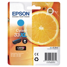 Køb Epson 33XL T3362 C - C13T33624012 Original - Cyan 8,95 ml - Pris 202.00 kr.
