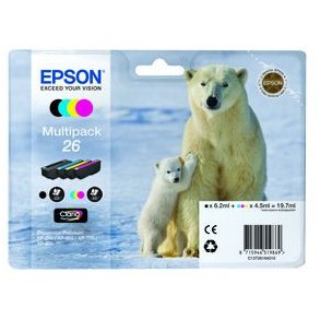 Epson blckpatroner 26 T2616 - C13T26164010, 4 st. multipack 19,7 ml, original