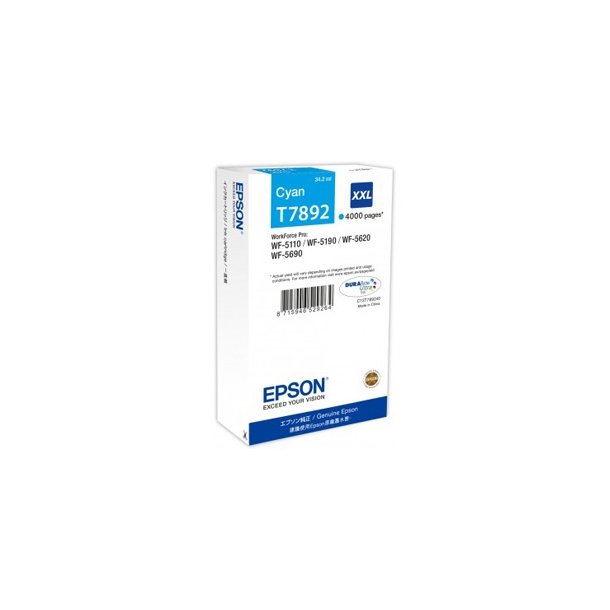 Epson T7892 XXL - C13T789240  blkpatron Original Cyan 4000 sider