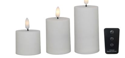 Udendørs bloklys, 3D flamme, (dia 5,2 cm) hvid, 3 pak inkl. fjernbetjening