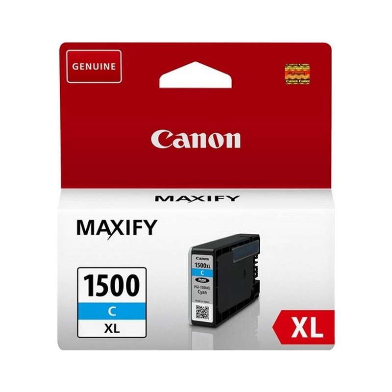 Køb Canon PGI 1500 XL C med chip, cyan blækpatron, Original 12ml - Pris 167.00 kr.