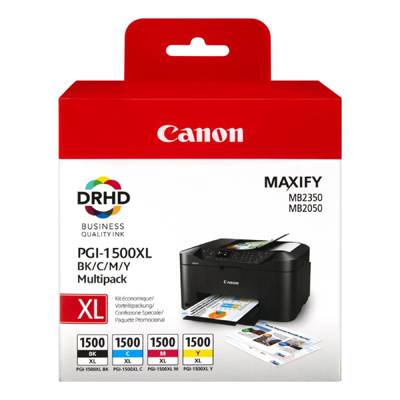 Køb Canon PGI 1500 XL CMYK med chip, Sampak 4stk blækpatron, Original - Pris 684.00 kr.