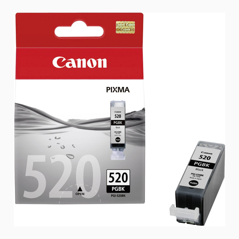 Køb Canon PGI-520BK (2932B001) med chip 19ml sort blækpatron Original - Pris 151.00 kr.