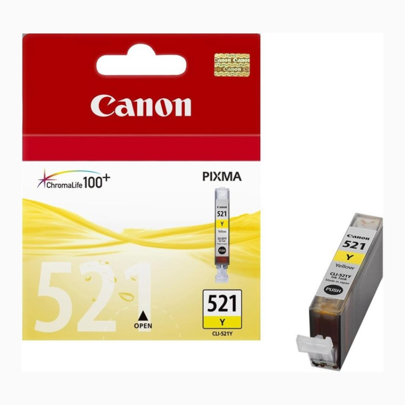 Køb Canon CLI 521 Y, med chip. gul blækpatron, Original, 9ml - Pris 129.00 kr.