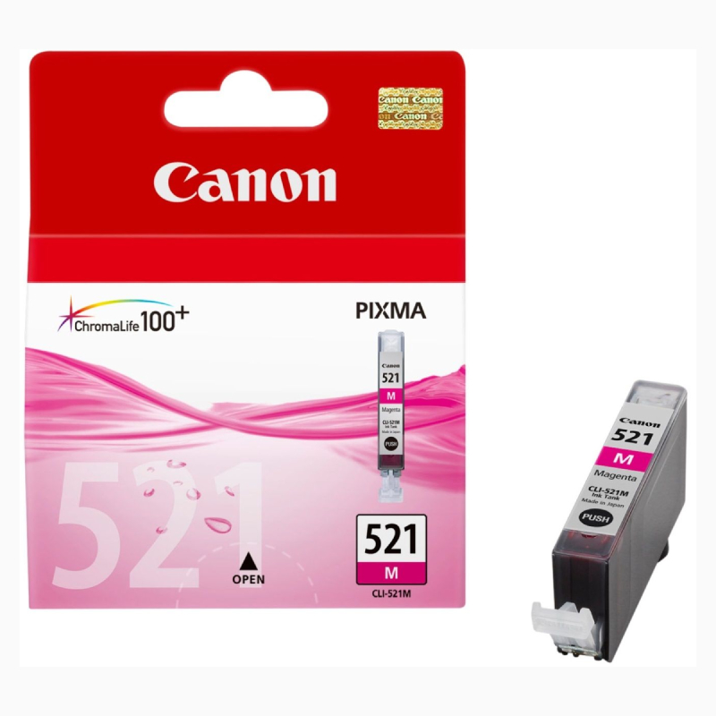 Køb Canon CLI 521 M, med chip. magenta blækpatron, Original, 9ml - Pris 129.00 kr.