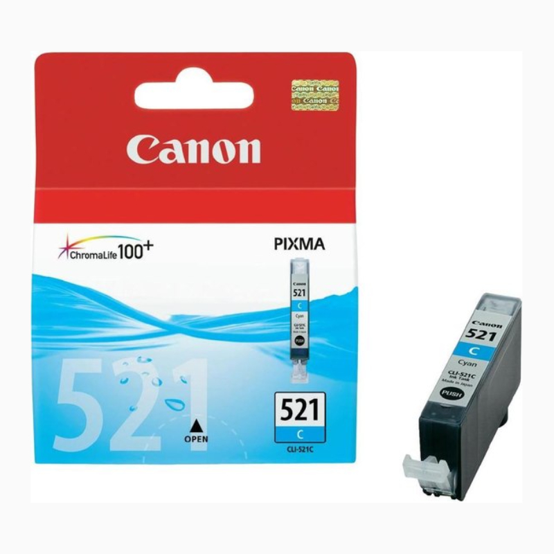 Køb Canon CLI 521 C, med chip. cyan blækpatron, Original, 9ml - Pris 129.00 kr.