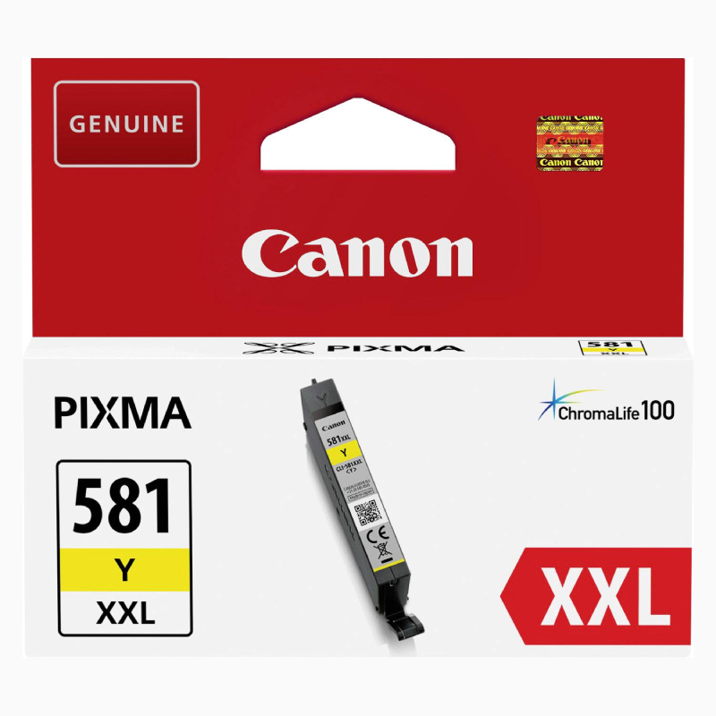 Køb Canon CLI-581 XXL Y blækpatron  - 1997C001 Original - Gul 11,7 ml - Pris 230.00 kr.