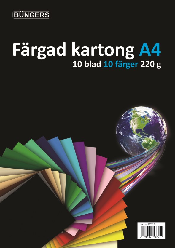 Billede af Büngers Farvet karton, 220 g, 10 ark, assorteret