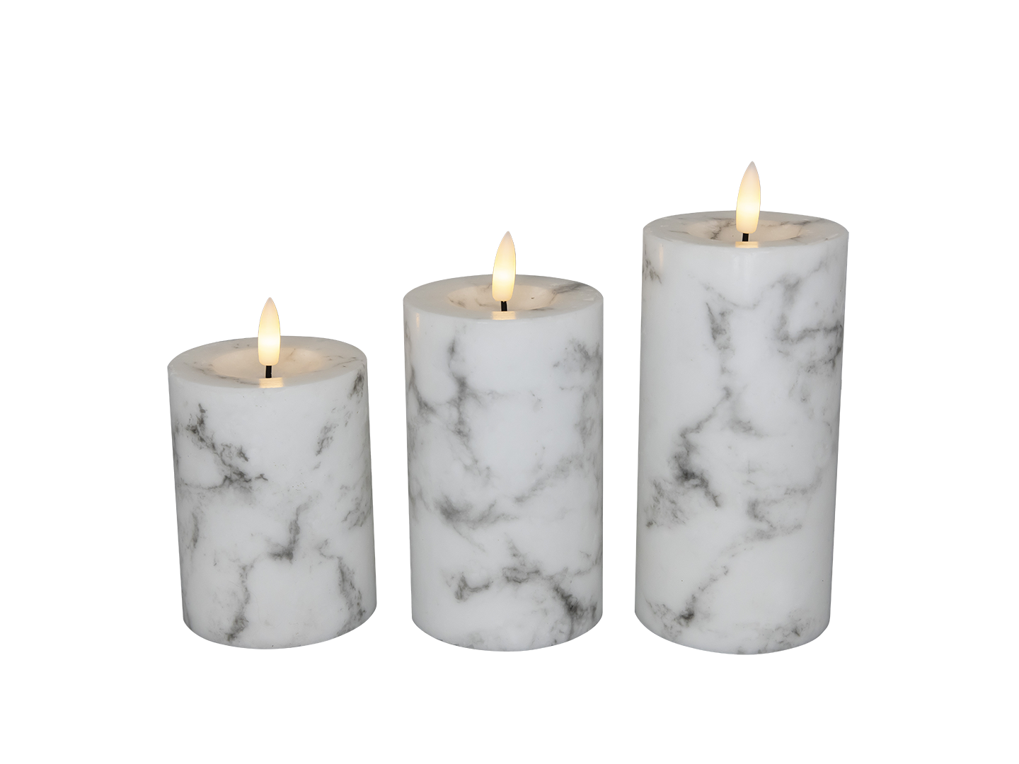 Cozzy bloklys, 3D flamme, hvid marmor, 3 pak inkl. fjernbetjening thumbnail
