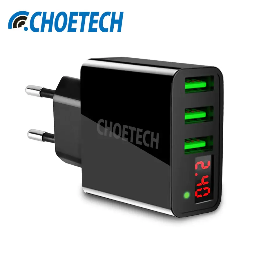 Choetech 15W 3-Port USB-A Oplader m. Display, Hvid