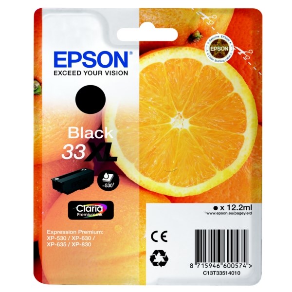 Køb Epson 33XL T3351 BK - C13T33514022 Original - Sort 12,2 ml - Pris 312.00 kr.