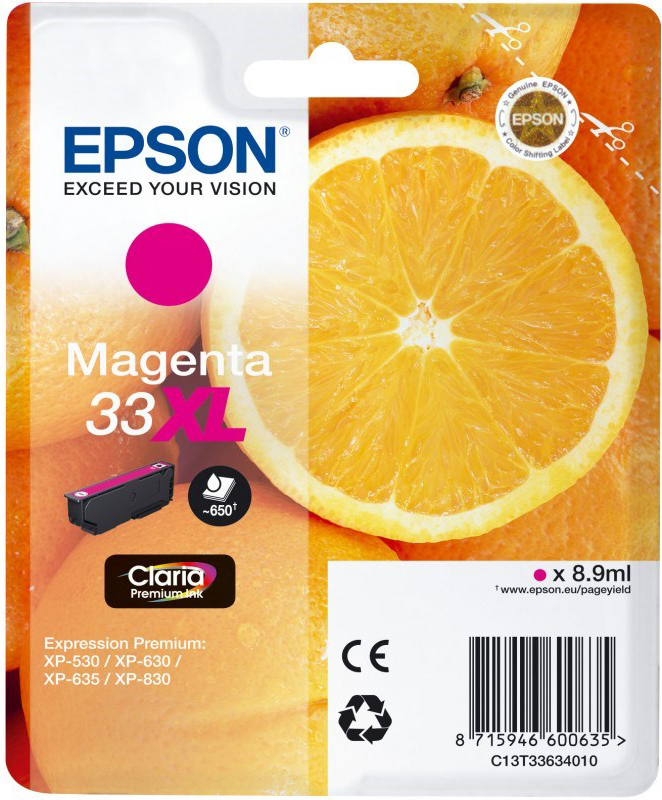 Køb Epson 33XL T3363 M - C13T33634012 Original - Magenta 8,95 ml - Pris 202.00 kr.