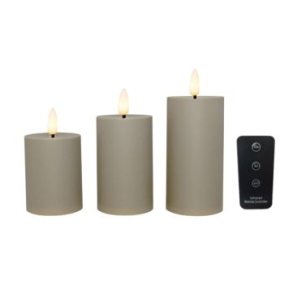 LED blockljus - utomhus (dia 5,2 cm) sand, 3 pack inkl.fjärrkontroll