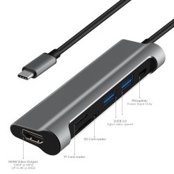 USB-C till HDMI, 2 x USB 3.0, SD+TF kortplats, PD