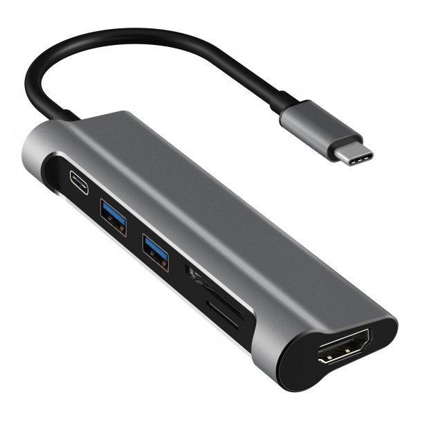 USB-C till HDMI, 2 x USB 3.0, SD+TF kortplats, PD