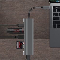USB-C till HDMI, 2 x USB 3.0, SD+TF kortplats, PD