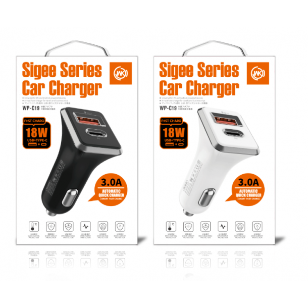 Biloplader, USB 3.1 A adapter, sort