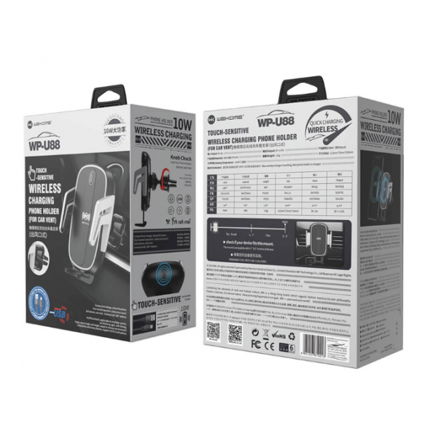 Trdl&ouml;s laddare och mobilhllare - f&ouml;r bil, 10W, svart/silver