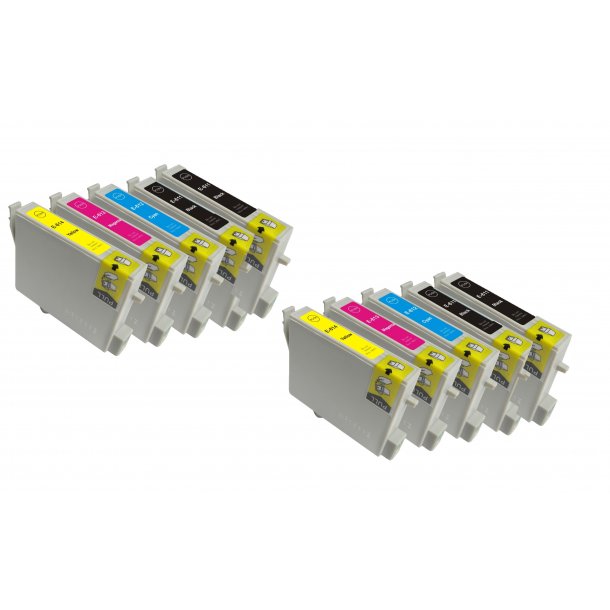 Kompatibel till Epson T0611/T0612/T0613/T0614 Bl&auml;ckpatroner Rabattpaket 10 st kompatibel  182 ml