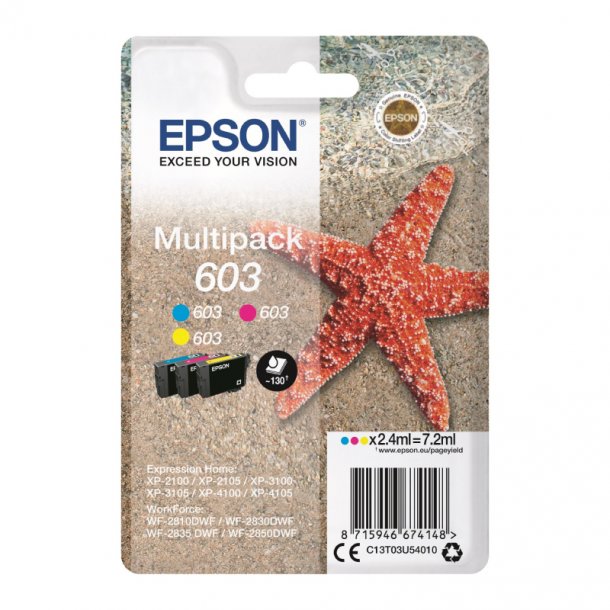 Epson 603 combo pack 3 stk blekkpatron - C13T03U54010 Original - C/M/Y 7,2 ml
