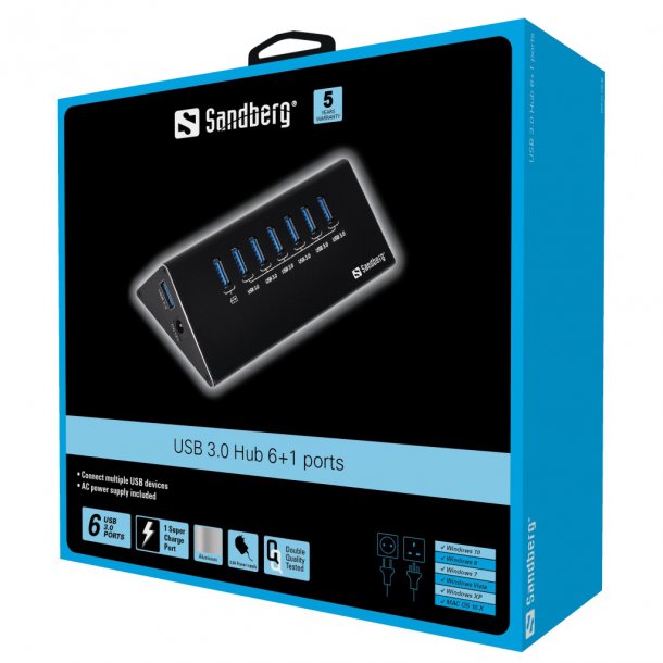 bestikke Påstand alarm Sandberg USB hub | USB 3.0 6+1 USB port adapter - Køb til god pris >