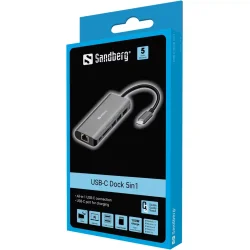 Sandberg USB-C Dock HDMI+LAN+SD+USB,61W, Vit