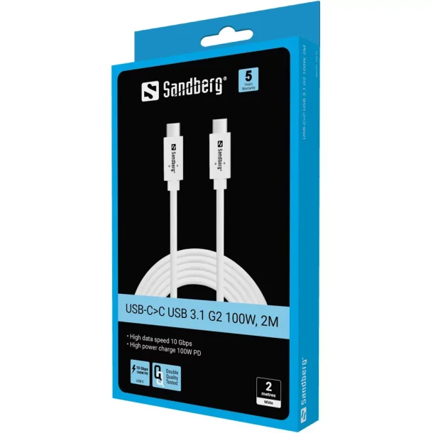 Sandberg USB-C>C kabel USB 3.1 G2 100W, 2M