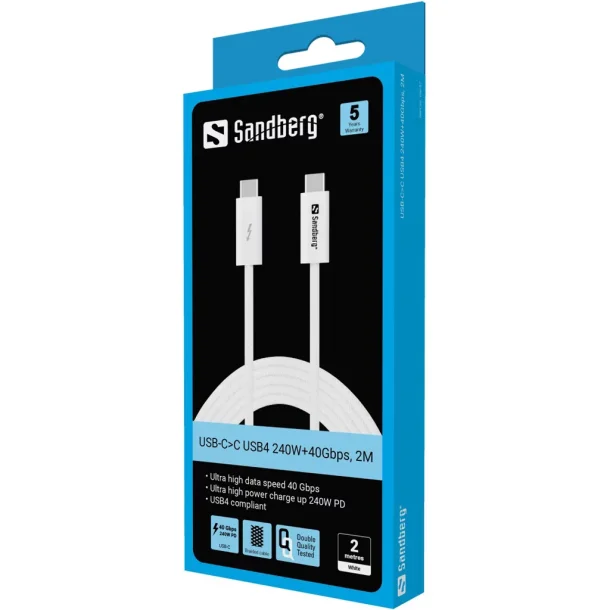 Sandberg USB-C>C kabel USB4 240W+40Gbps, 2M