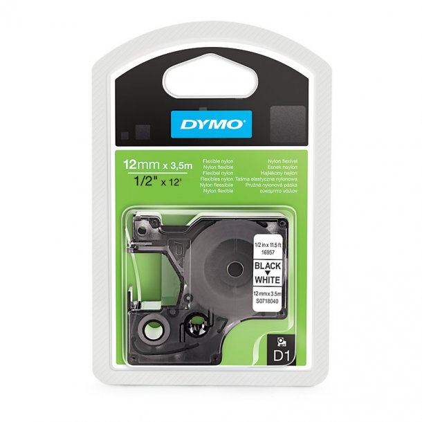 Dymo Tape D1 12mmx3,5m nylon Black/white