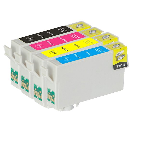 Kompatibel till Epson T0801/T0802/T0803/T0804 Bl&auml;ckpatroner Rabattpaket 4 st kompatibel  55,5 ml