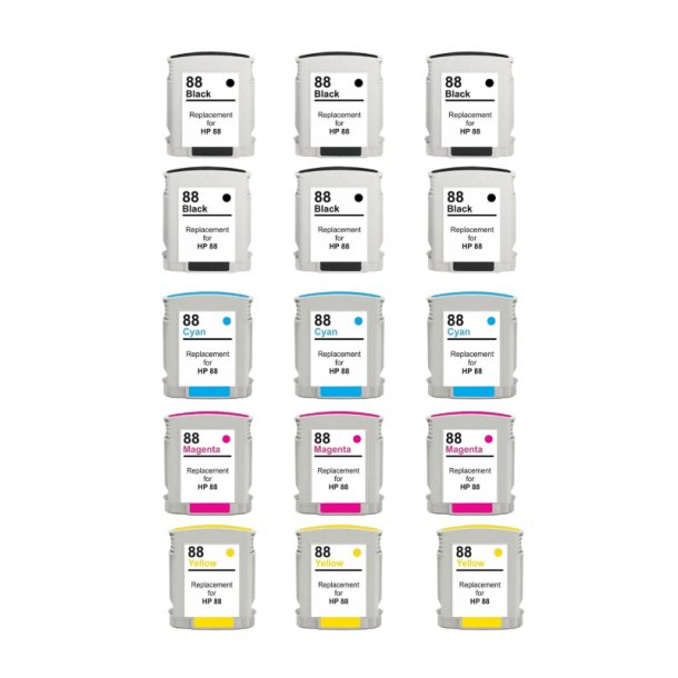 HP 88 XXL Ink Cartridge Combo Pack 15 pcs - Compatible - BK/C/M/Y 666 ml