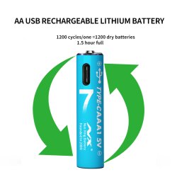 Genopladelige Lithium Batterier, USB-C, 1200 mAh, AAA, 4 stk