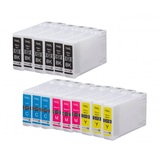 Pixojet blekkpatroner Epson 79 XL - C13T79014010, 15 stk. rabattpakke 525 ml