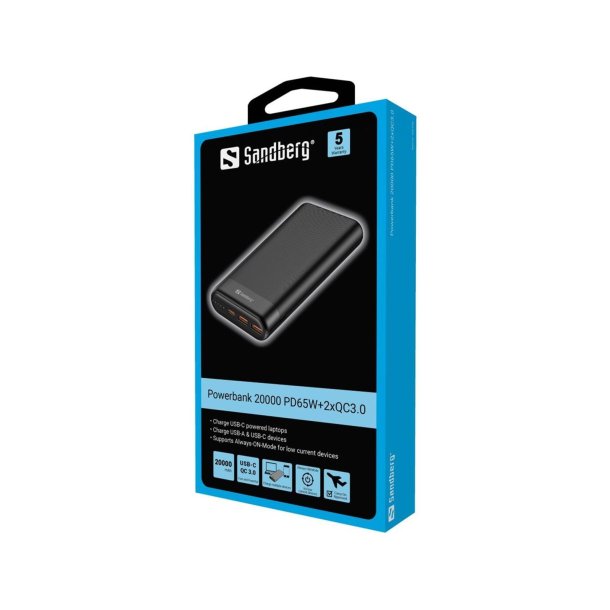 Sandberg Powerbank 20000 PD65W+2xQC3.0