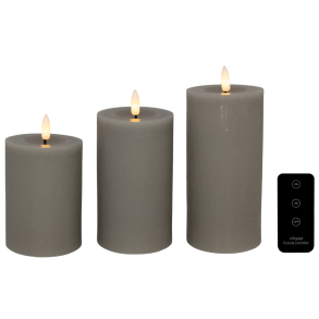 LED bloklys, gr, 3 stk. inkl. fjernbetjening