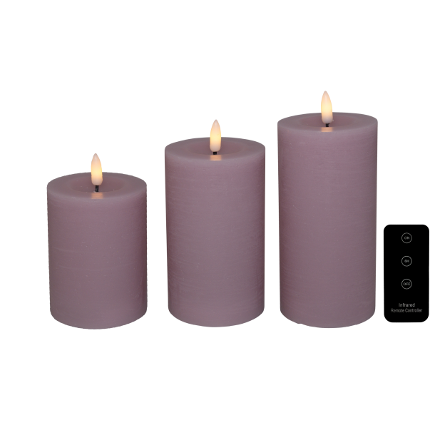 Cozzy pillar light, 3D flame, rose, 3 pack incl. remote control